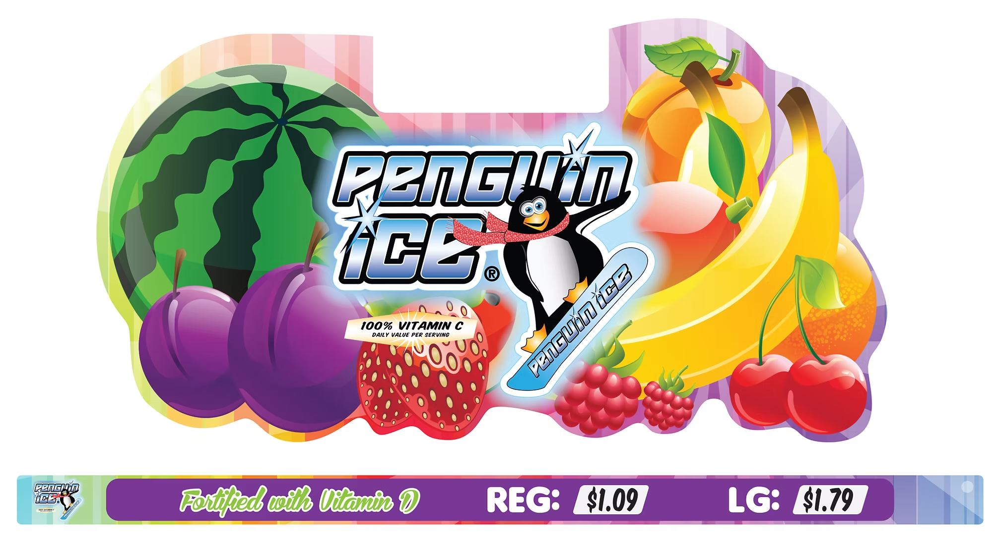 Colorful Penguin Ice frozen beverage promotional graphic