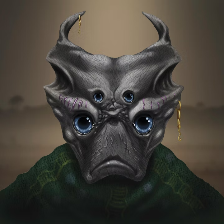Digital portrait of a four-eyed alien creature