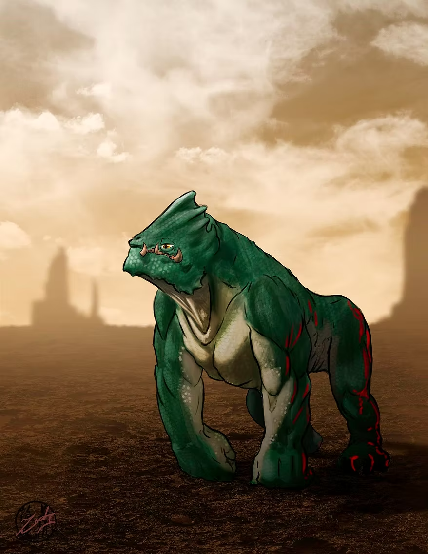 Digital creature concept of a large green quadruped