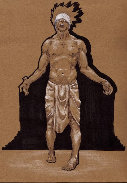 Traditional sepia-toned figure drawing